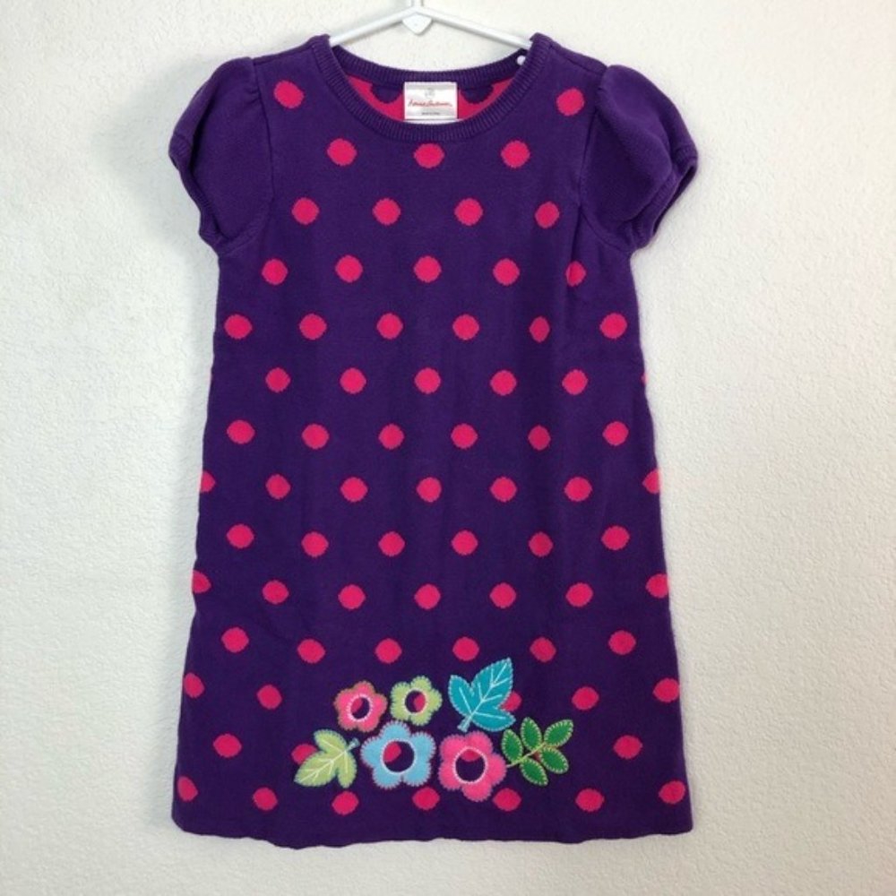 Hanna Andersson Girls Polka Dot Floral Sweater Dress size 110